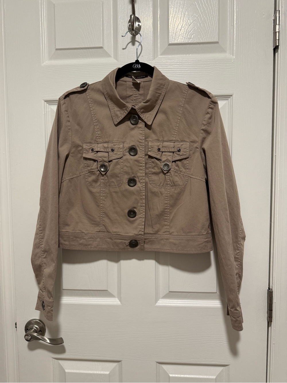 Y2K Tan Cropped Utility Military Jacket Sz 4